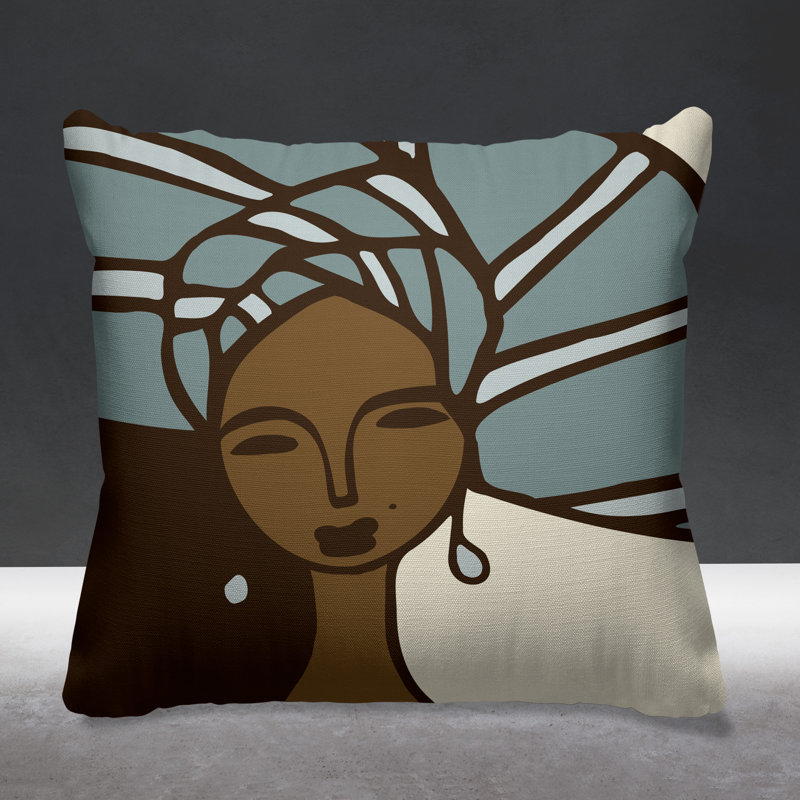 Coussin Abike Tribal Abstract, L 15 po x H 15 po, Bleu