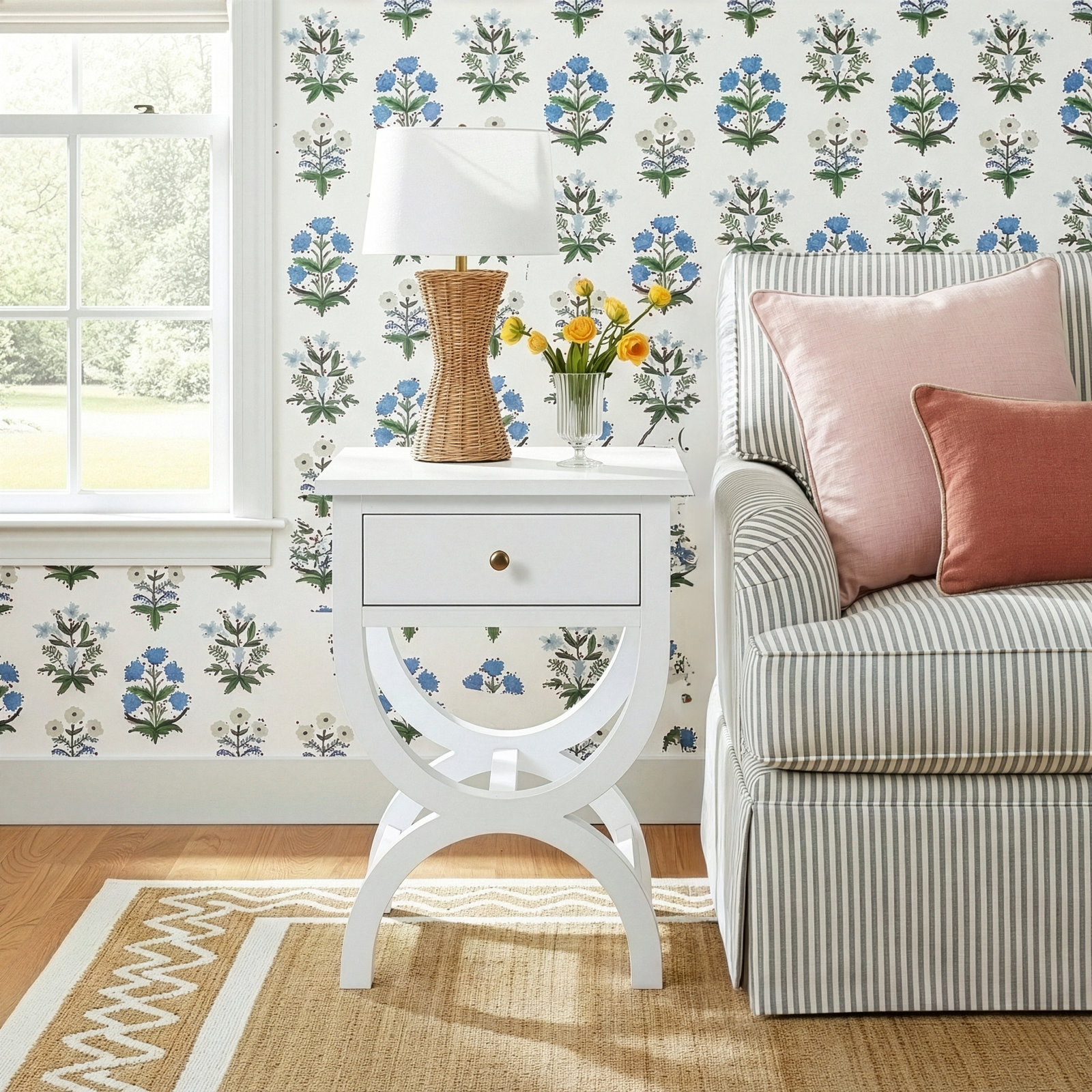 Floris End Table With Storage, Off White