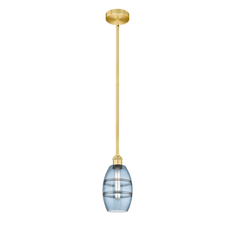 Luminaire suspendu 1 tige Edison Kusham, Or satiné, Bleu princesse, H 7,63 po x l 5,88 po x P 5,88 po