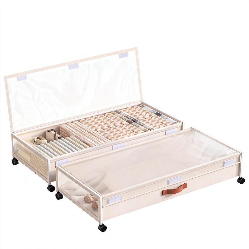 Under Bed Storage Containers with Wheels, Rolling Storage Drawers for Clothes, Blankets, and Toys, 2 Pack (White), White