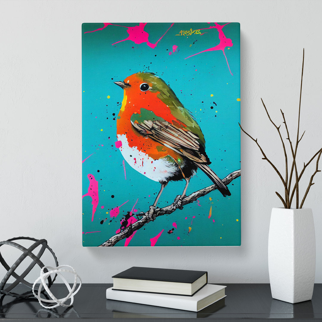 Fermont Robin Bird Paint Splatter Vol.1 - Wrapped Canvas