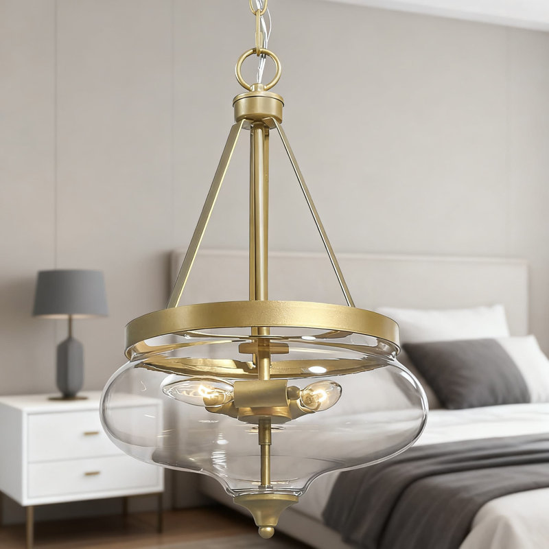 Luminaire de lustre moderne en or avec abat-jour en verre bocal à poissons, luminaire suspendu 3 lumières pour la salle à manger