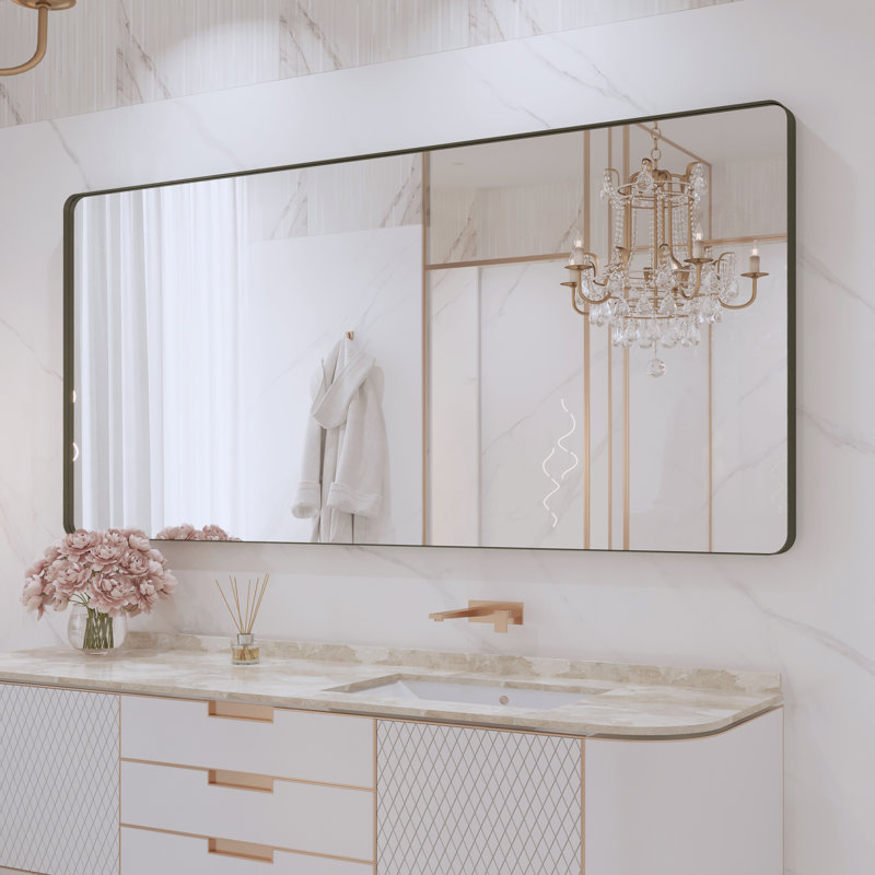 Miroir de salle de bain mural et d'angle Lesamuel, Rectangulaire, 36 po x 77 po, Bronze