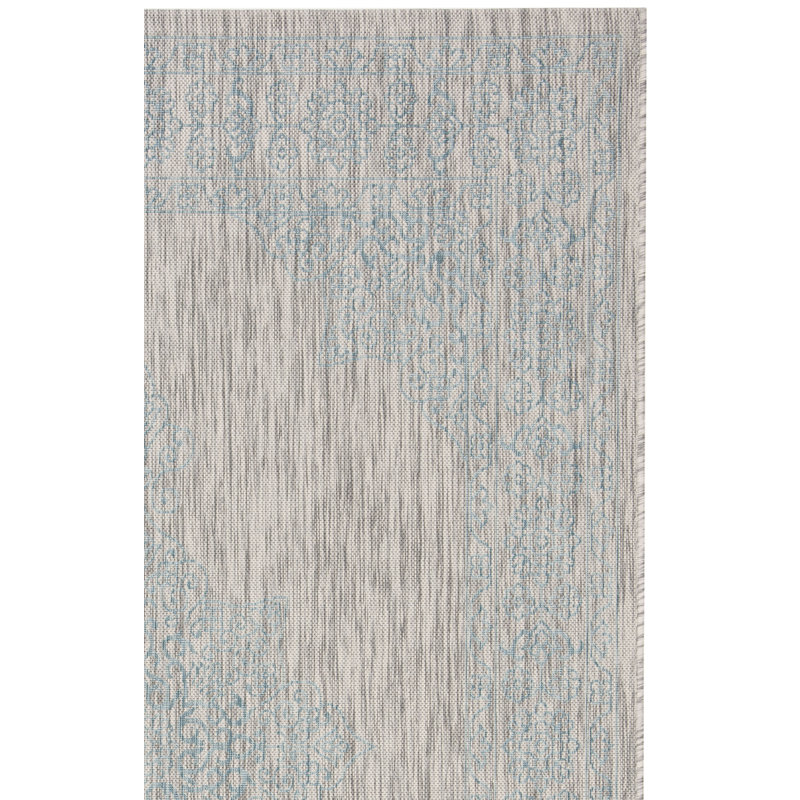 Arneshia Oriental Gray / Aqua Indoor/Outdoor Area Rug, Rectangle 5'3" x 7'7"