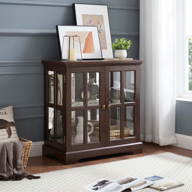 Vitrine lumineuse à DEL, vitrine antique avec tablettes réglables, vitrine de qualité rétro avec portes en treillis