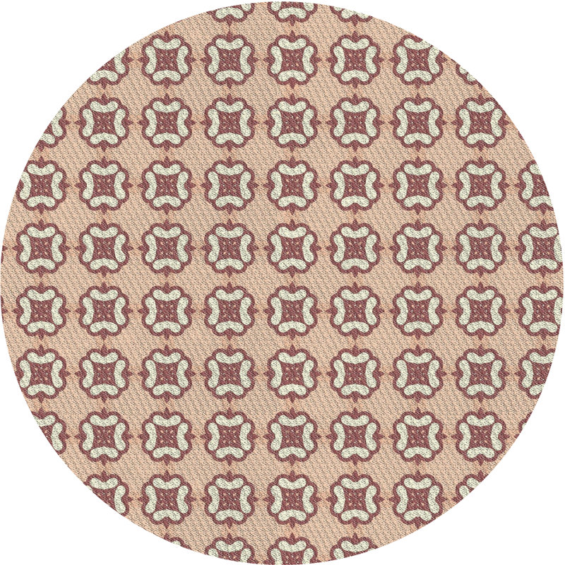 Tapis de zone rose/beige à motifs, Rond 5 pi