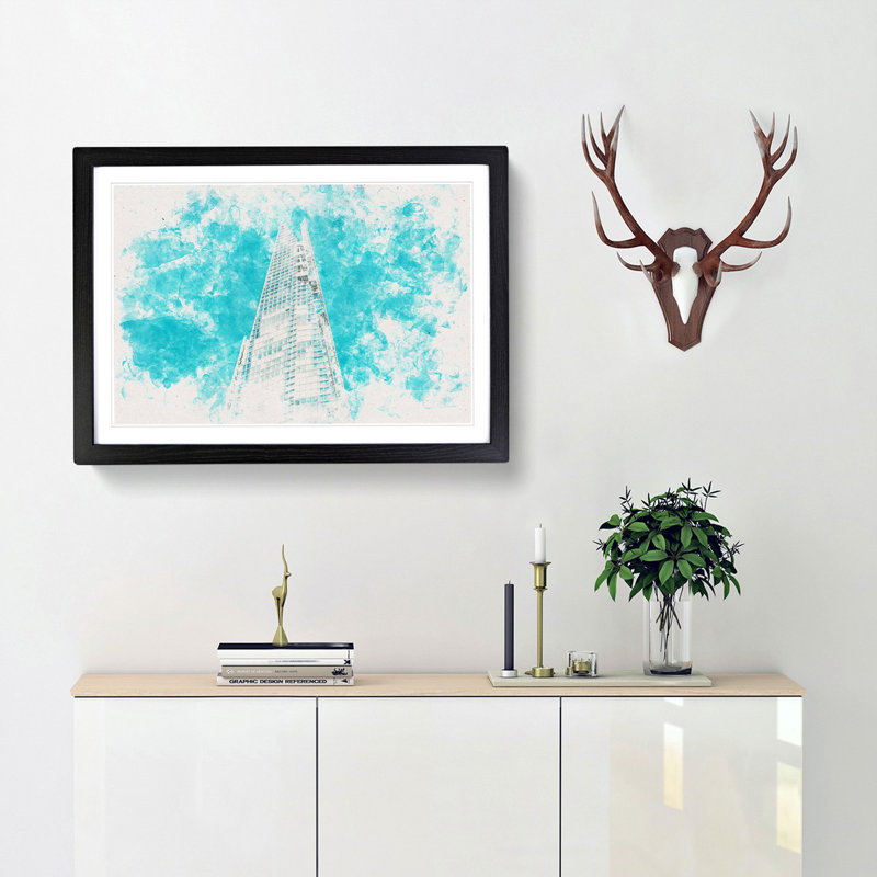 The Shard in London England - Picture Frame Painting Print, 33cm H x 45cm W x 2cm D, Black Framed