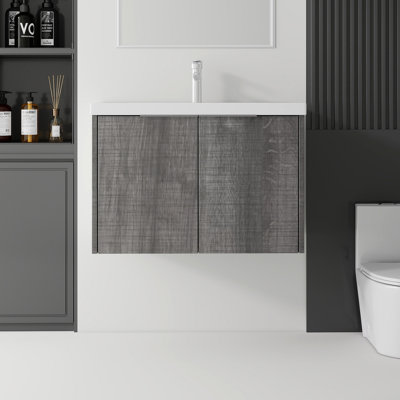 Meuble-lavabo flottant avec lavabo, porte à fermeture en douceur, lavabo en céramique, contreplaqué