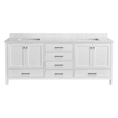 Meuble-lavabo double 84 po en bois massif blanc avec conception autoportante