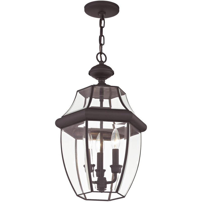 Chain Lantern Pendant with Clear Beveled Glass, Bronze