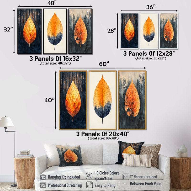 Amber moderne et harmonie d'automne I - Collection d'impressions sur toile 3 pièces, Impression encadrée flottante