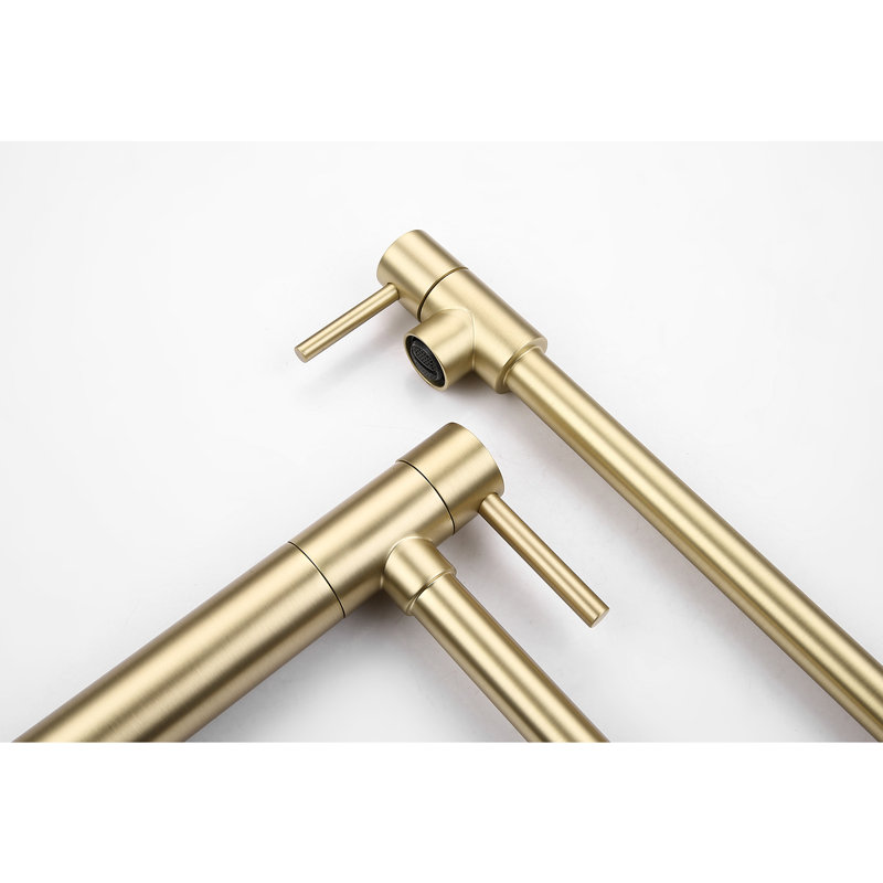 Pot Filler Faucet With Extension - 360 Swivel And Foldable, Brushed Gold, Brass, Double Handles For Seamless Water Release, Corrosion Surface Treatment Rotatable Foldable Design, Efficient