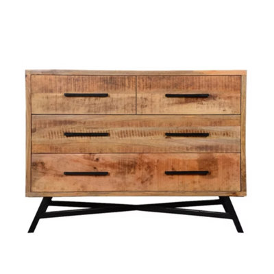 Commode 4 tiroirs en bois de manguier avec pieds en métal noir