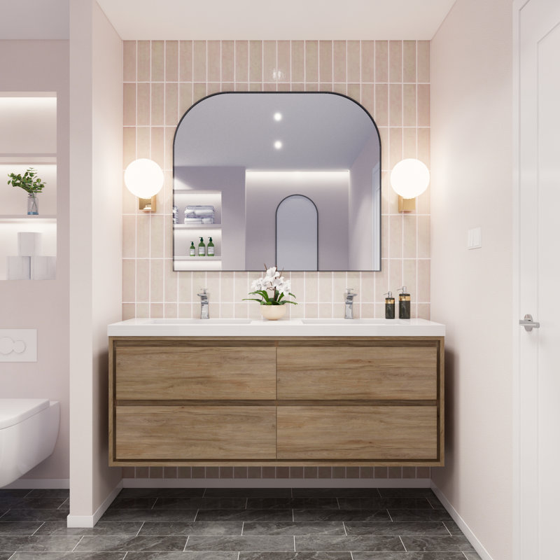 Azden 59.5" Wall-Mounted Double Bathroom Vanity Set, White Oak