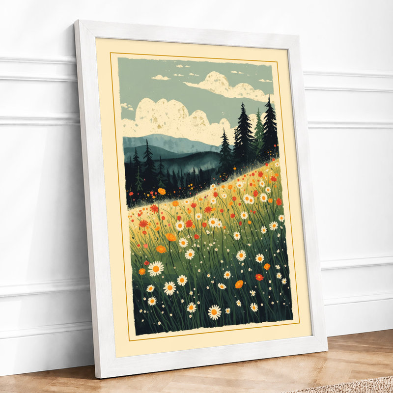 Mountain Meadow Scandinavian - Framed Print, A4 - 29.7 x 21.0 cm, White