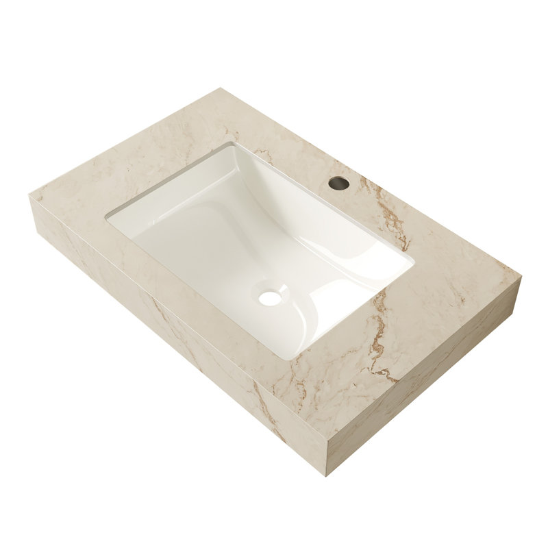 Vasque en céramique avec 3 trous prépercés pour robinetterie standard, Single Hole Faucet