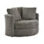 Fauteuil rond contemporain gris en chenille, accoudoirs incurvés, dossier à coussins amovibles, coussins décoratifs, base pivotante, 124,5 cm L x 124,5 cm l x 96,5 cm H, 40 kg, revêtement inclus