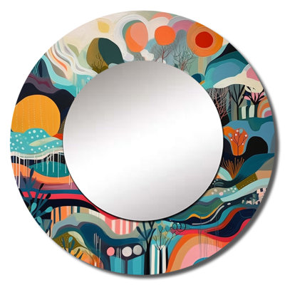 Omekia Blue Green Minimalims Explosion - Minimalism Mirror, Blue Unique Wall Mirror, Printed Metal Art