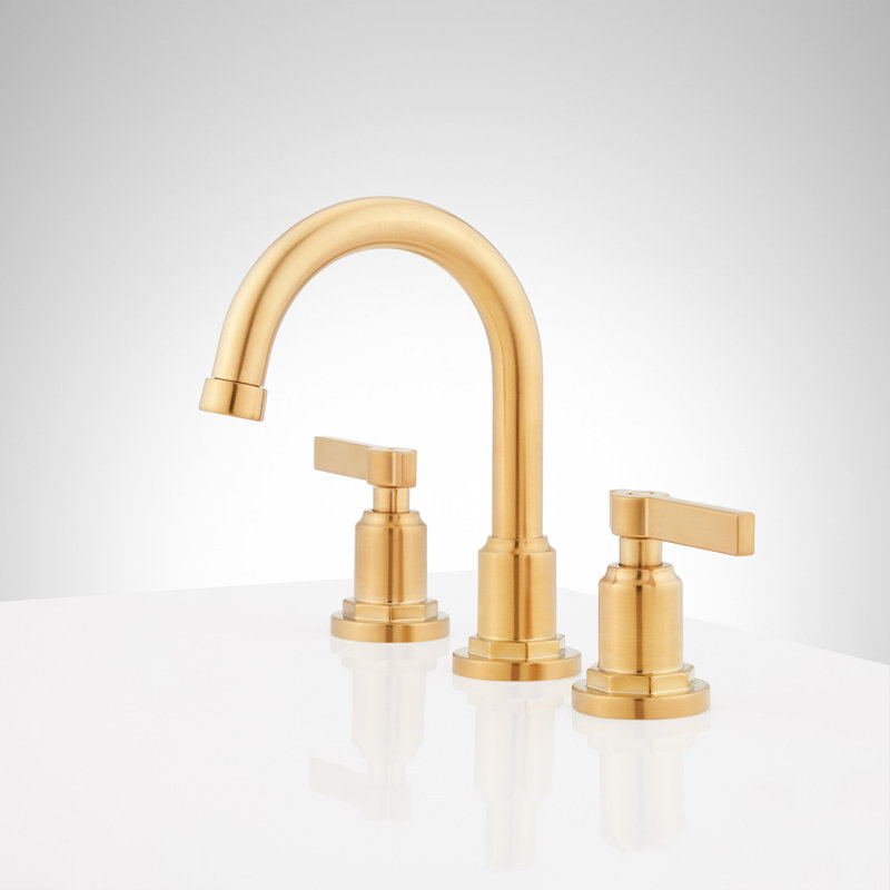 Greyfield 1.2 GPM Widespread Bathroom Faucet with Metal Lever Handles and Pop-Up Drain Assembly, Brushed Gold