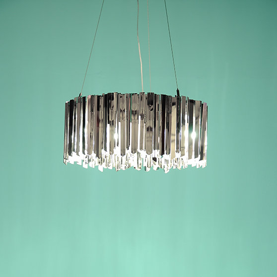 Facet Chandelier, 11.8" H x 23.6" W x 23.6" D, Polished Stainless Steel