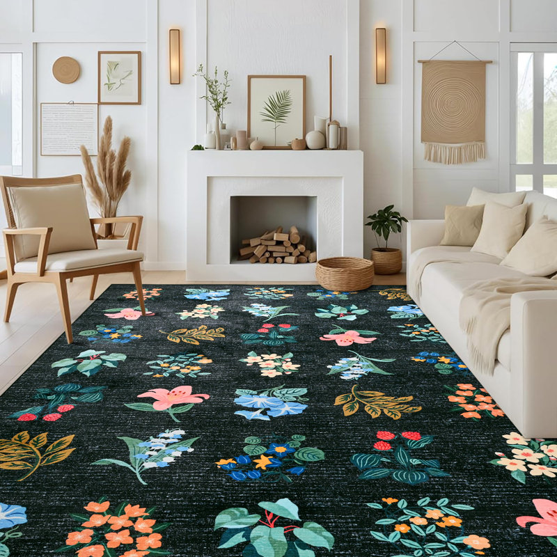 Straub Large Floral Fashion Rugs Living Room Rug Washable Bedroom Rug Non-Slip Colorful Vintage Accent Floor Carpet For Home Decor
