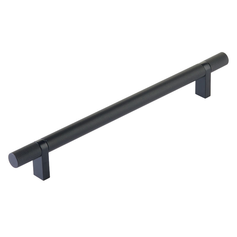 Emtek Select Cabinet Pull 8" C-C, Rectangular Bar Stem, Knurled Bar, Flat Black
