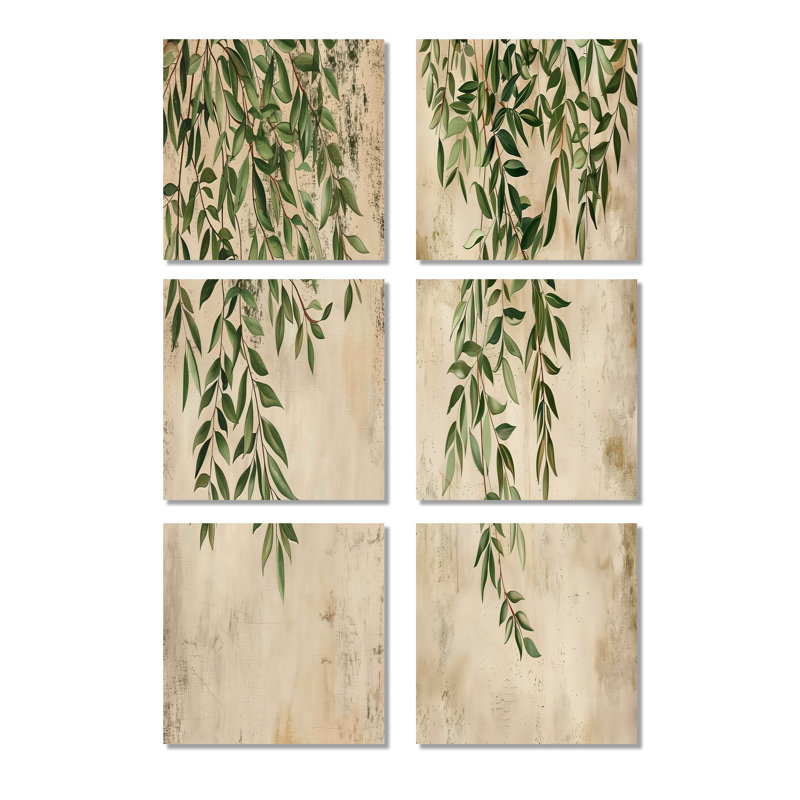«Green Botanical Plant Vines - Plants», ensemble de 6 impressions sur toile, Toile tendue, Ne s’applique pas
