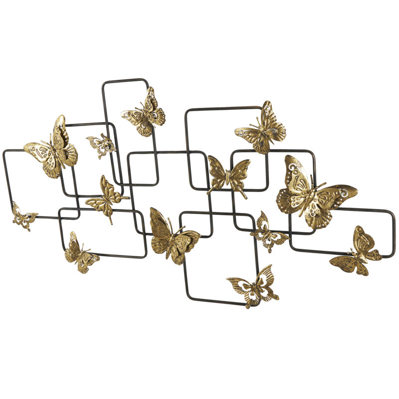 Asinat Metal Butterfly Gold Wall Decor with Black Open Rectangles
