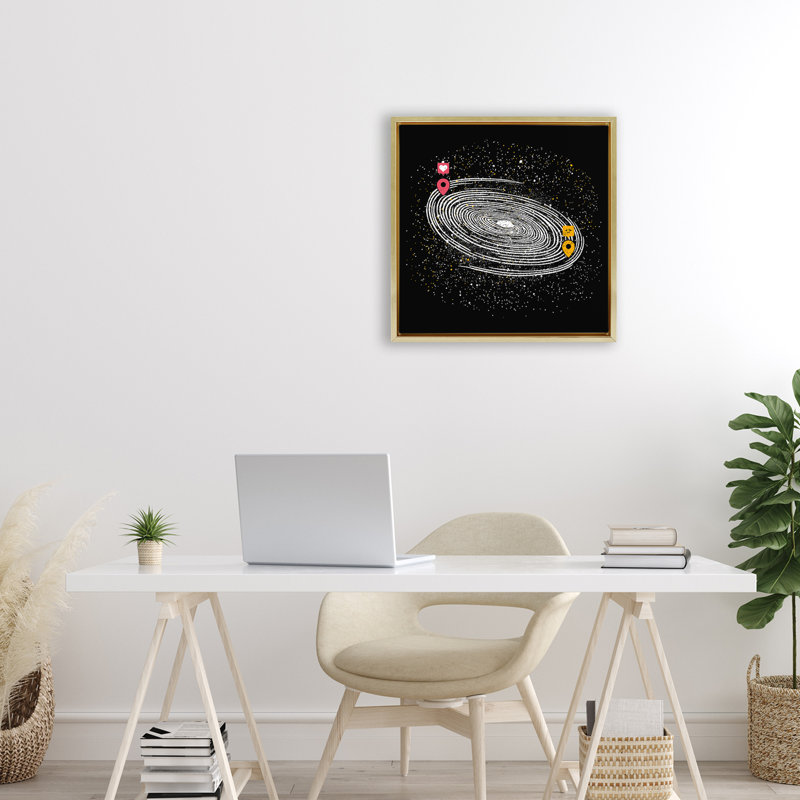 Cadre flottant Love Long Distance, design par Tobe Fonseca, Cadre flottant métallique doré, H 18 po x l 18 po