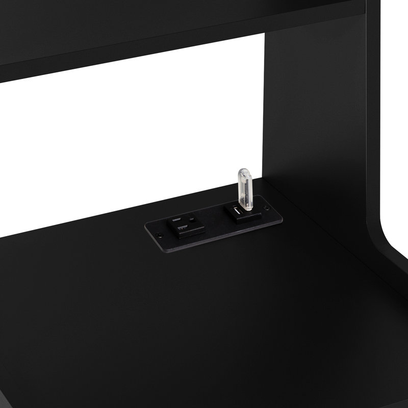 Tables de chevet Ashely de 2, tables de chevet modernes noires avec prise de courant CA et lampe de nuit intelligente, espace de rangement verrouillable pour les verres, décor de chambre à tablette ouverte à 2 niveaux, objets personnels,