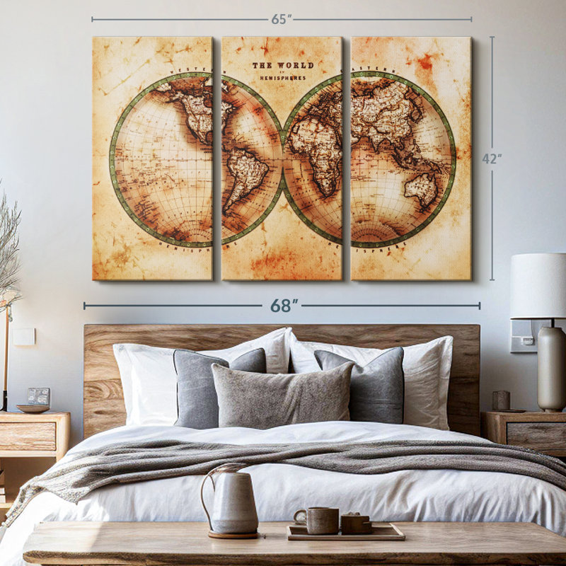 «Rustic Hemispheres Map» sur toile, H 42 po x l 65 po x P 1,25 po