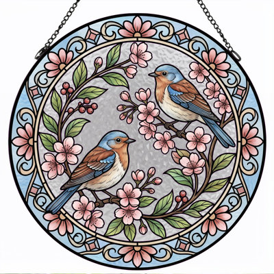Panneau de vitrail en verre coloré Birds Blossoms, H 12 po