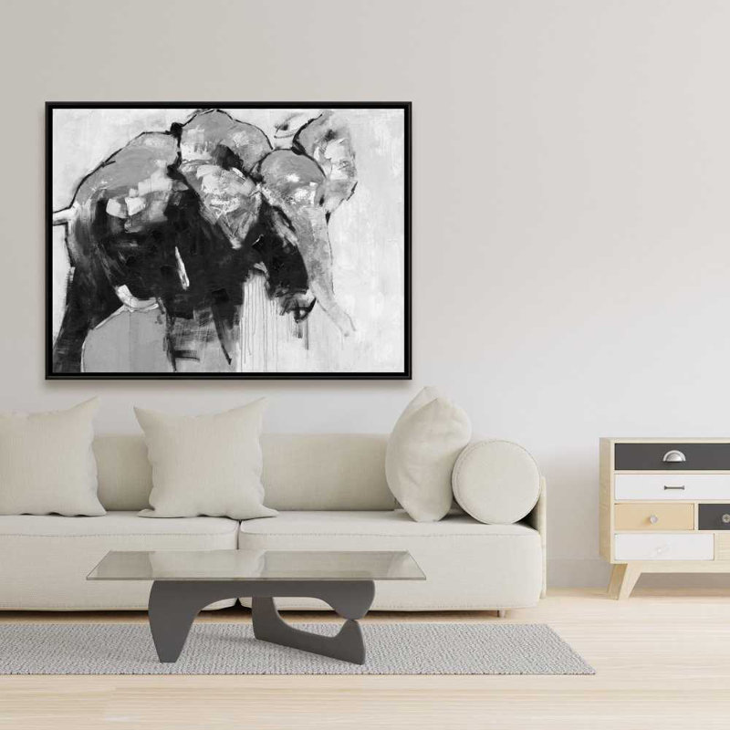 Éléphant sur toile monochrome - art moderne de décoration intérieure