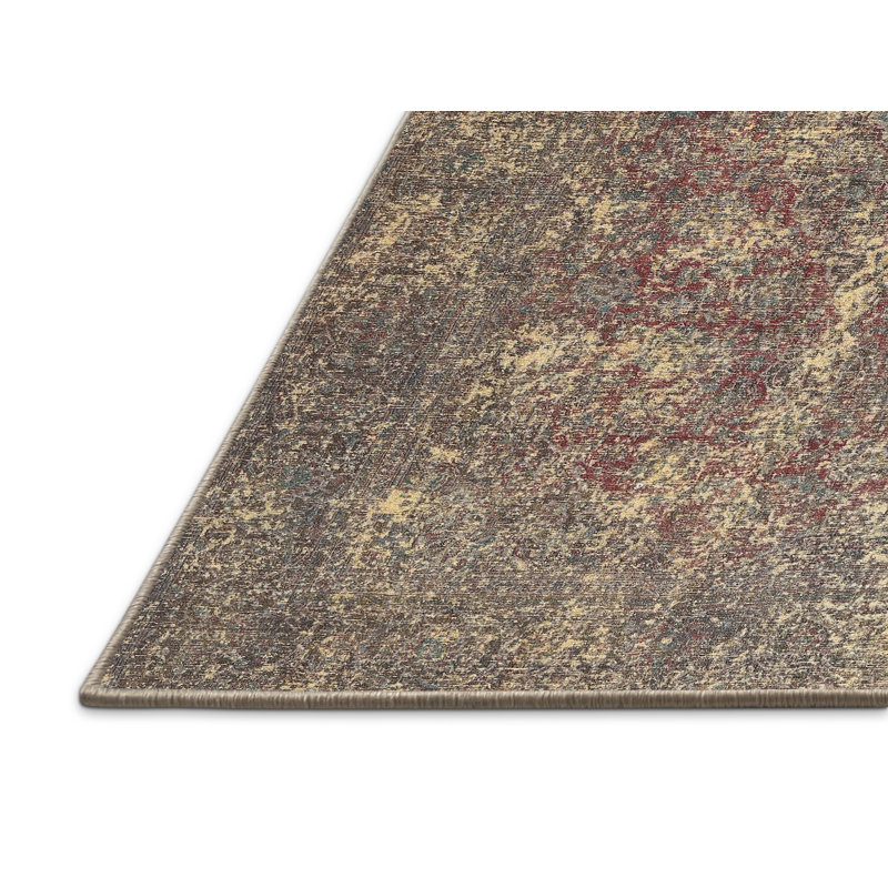 Tapis rouge / beige / gris, Rectangle 5 pi x 7 pi