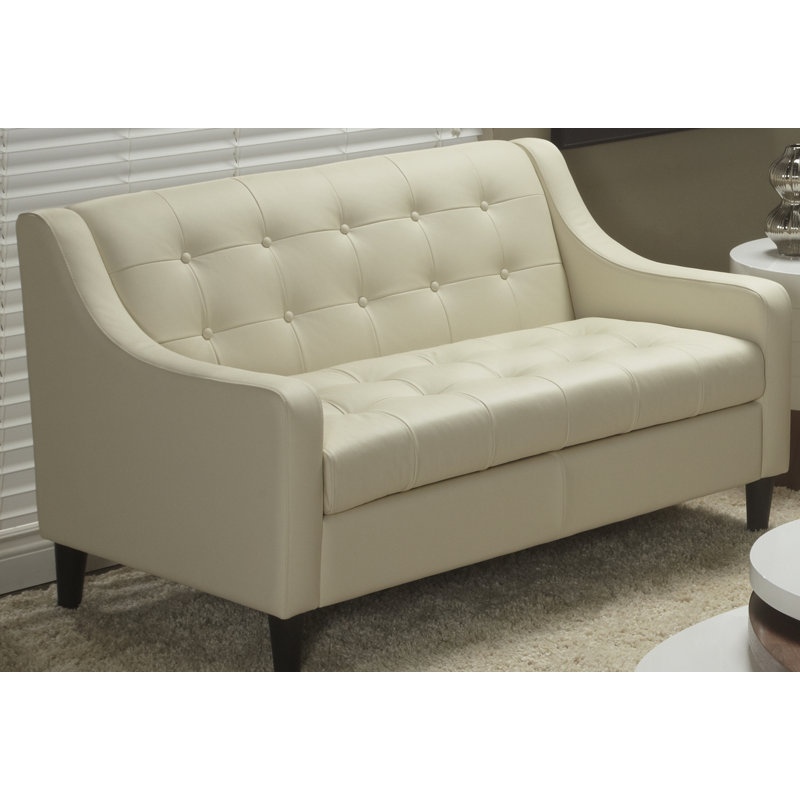 Dann 55" Genuine Leather Recessed Arm Loveseat, Linen, 30" H x 29" W x 33" D