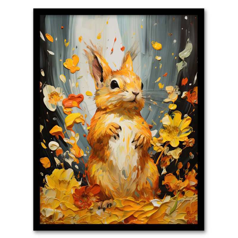Autumn Again Red Squirrel In Amber Leaves Orange - Single Picture Frame Print
