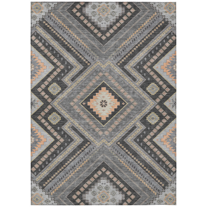 Gray Rectangular Flat Woven Synthetic Washable Rug 46" x 30"