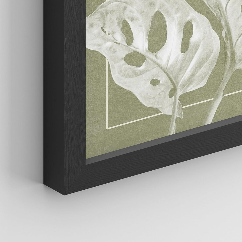 «Tropical Monstera», feuille verte sauge, impression 4 pièces, Cadre noir, H 14 po x l 11 po x P 1 po