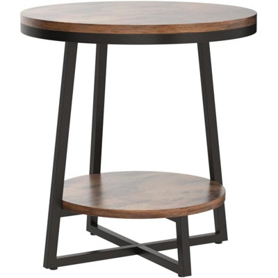 Table de bout industrielle 19,68 po avec tablette de rangement - table d'appoint ronde à 2 niveaux pour les petits espaces (table incluse seulement)