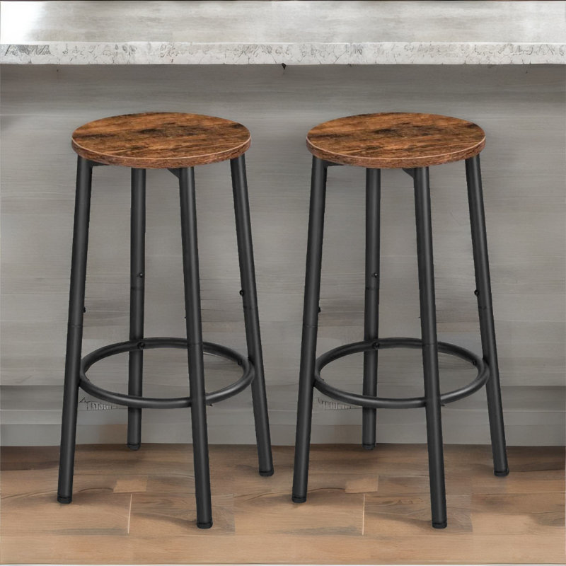 Rustic Industrial Bar Stools with Metal Frame Kitchen Furniture Chair Dining, Brown