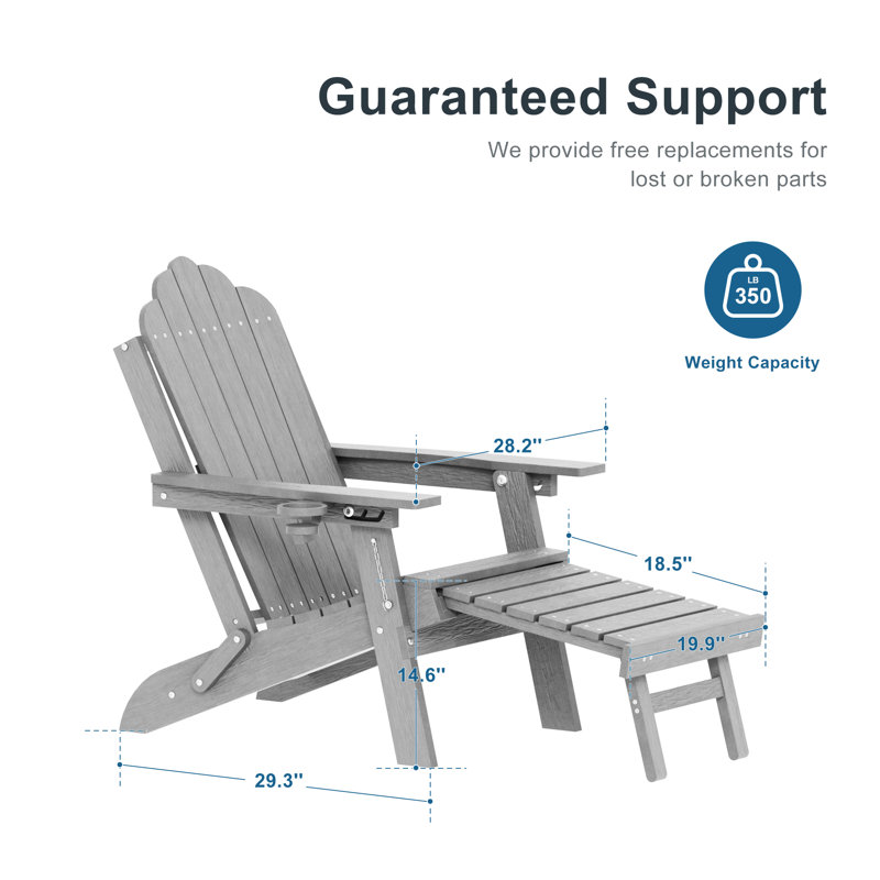 Ensemble de 4 chaises Adirondack pliantes, chaise de patio extérieure réglable en PEHD 3 positions avec repose-pieds rétractable pour terrasse