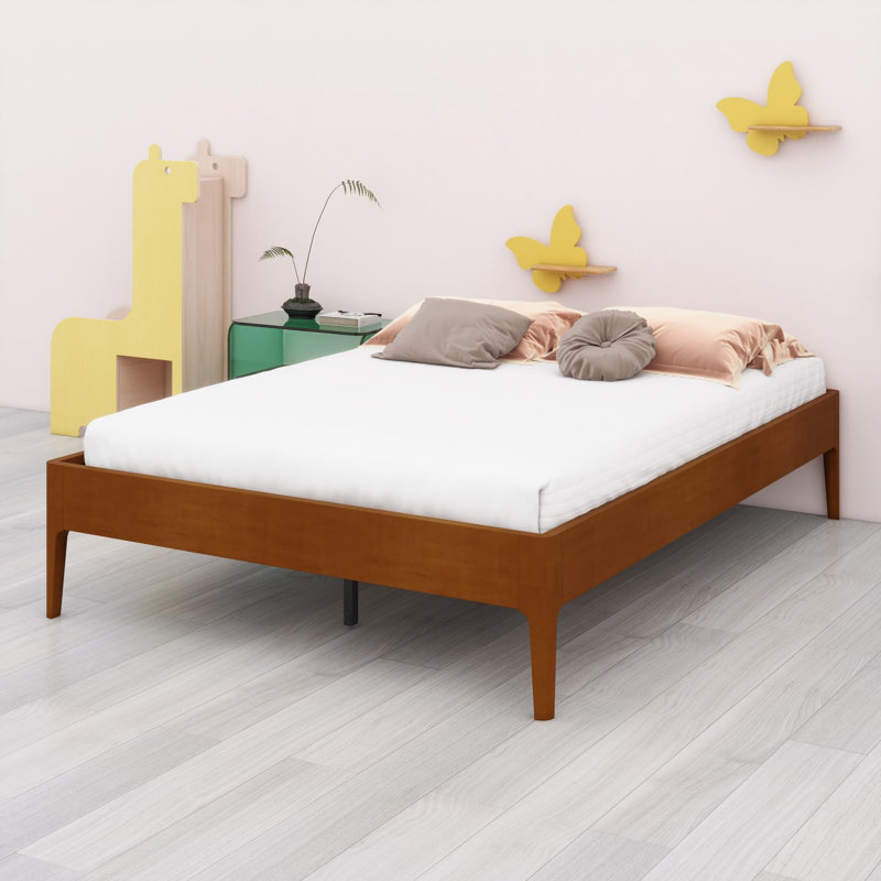 Contemporary Low-Profile Bed Base with Attached Durable Slat System, Brown