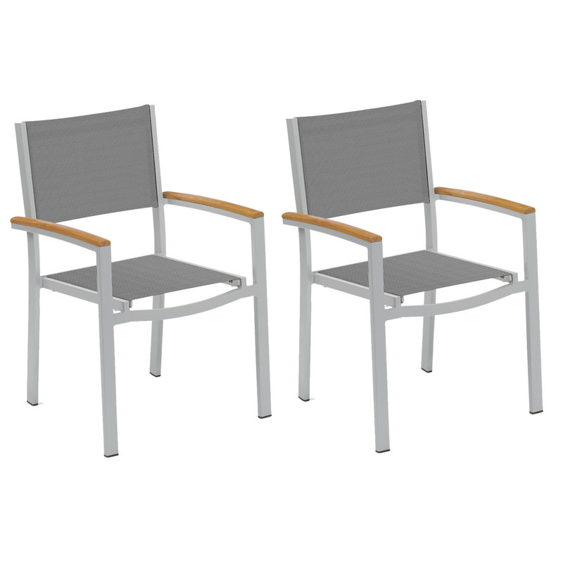 Travira Stacking Patio Dining Chair, Titanium Basketweave, Tekwood Vintage, Flint