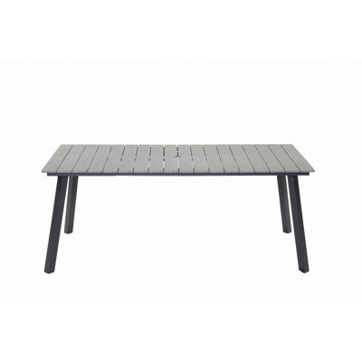 Table de salle à manger d'extérieur, structure en métal et plateau en bois plastique, table de patio pliable pour le jardin, la cour arrière, le balcon