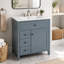 Meuble-lavabo sur pied bleu-gris de 30 po, armoire en composite de bois massif avec lavabo, trois tiroirs et tablettes réglables pour le rangement.
