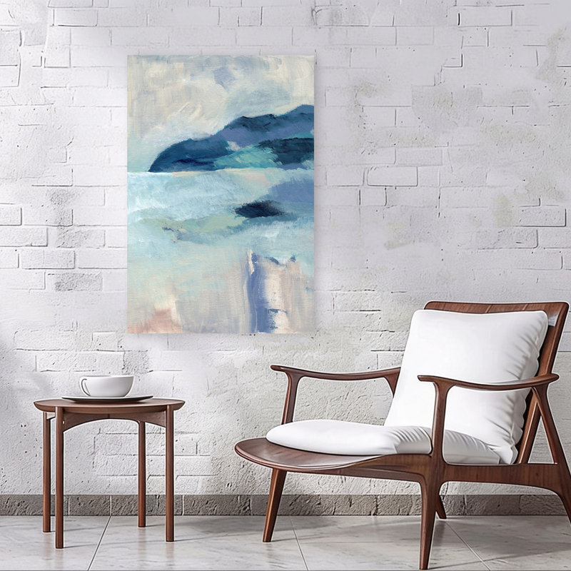 «Serene Coastal Blues», art paisible abstrait pacifique, 36" H x 24" W