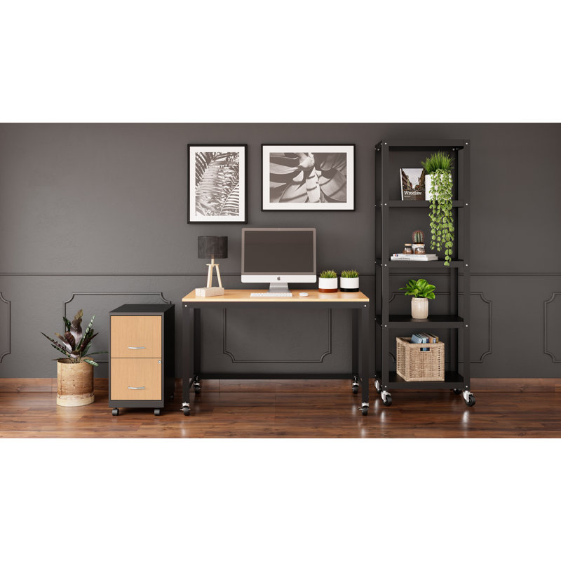 Home Office Wood Top Desk and Storage Set, Black