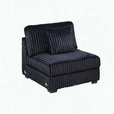 Chaise sans accoudoirs en velours côtelé noir - Modulaire - Coussin inclus