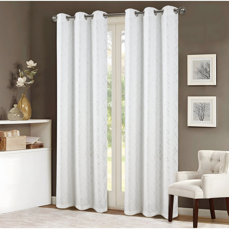 Soho Foil Print Window Curtain Set, Silver