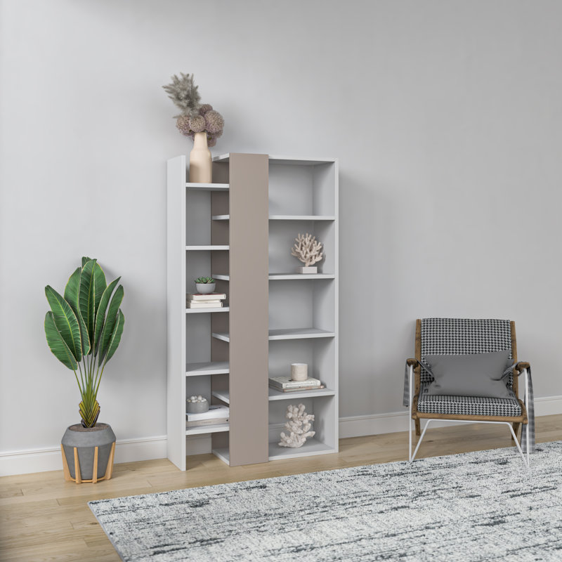 Bentonville Geometric Bookcase, White/Light Mocha